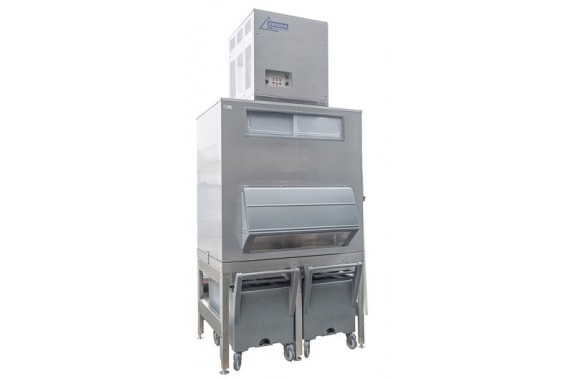 1200 kg flake ice machine with 630 kg elevated bin and cart Ziegra